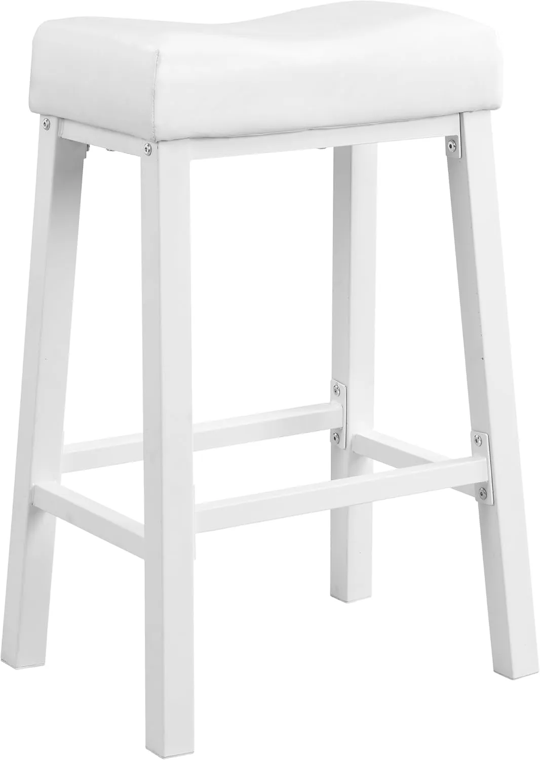eHemco Heavy-Duty Padded Faux Leather Saddle Seat Kitchen Counter Barstools, 29 Inches, White
