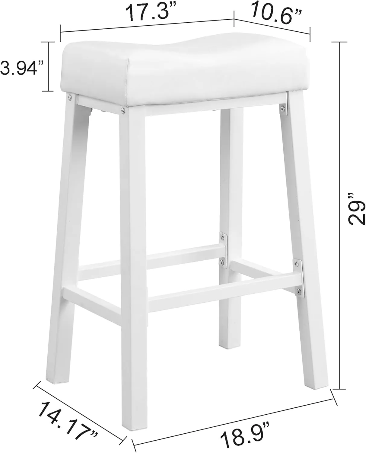 eHemco Heavy-Duty Padded Faux Leather Saddle Seat Kitchen Counter Barstools, 29 Inches, White