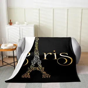 Eiffel Tower All Season Bed Blanket,Golden Paris Tower Fleece Throw Blanket Flannel Fuzzy Blanket for Kids Boys Girls,French Paris Cityscape Microfiber Plush Blanket Room Decor Throw 50"x60"