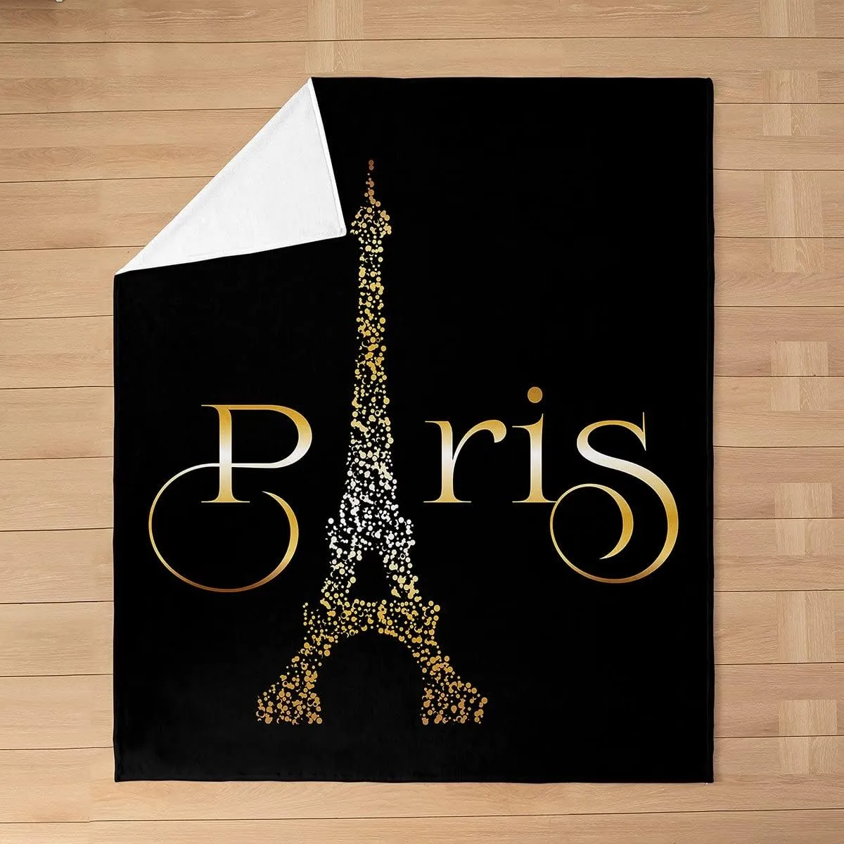 Eiffel Tower All Season Bed Blanket,Golden Paris Tower Fleece Throw Blanket Flannel Fuzzy Blanket for Kids Boys Girls,French Paris Cityscape Microfiber Plush Blanket Room Decor Throw 50"x60"