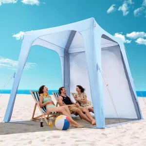 Elegear Inflatable Beach Canopy Tent, 7'x7' Beach Cabana, 30s Setup UPF 50  UV Protection Portable Blow Up Tent Sun Shade Shelter with Side Curtain, for Camping Fishing Backyard Picnics - 6-8 Person
