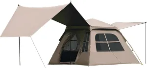 [Ellniges]【Foldable Instant Tent】 3-4 Person -Season Shelter with Blackout UV Protection, Auto Fiberglass Frame & 3-Second Setup, Waterproof Camping Tent for Outdoor Family Adventures