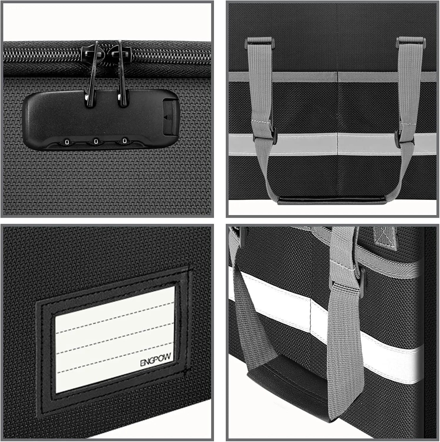 ENGPOW File Box with Lock,Fireproof Document Box with Zipper＆Pockets,Collapsible File Organizer Filing Storage Cabinet with Handle,Portable Home Office Safe for Hanging Letter/Legal Folder,Black