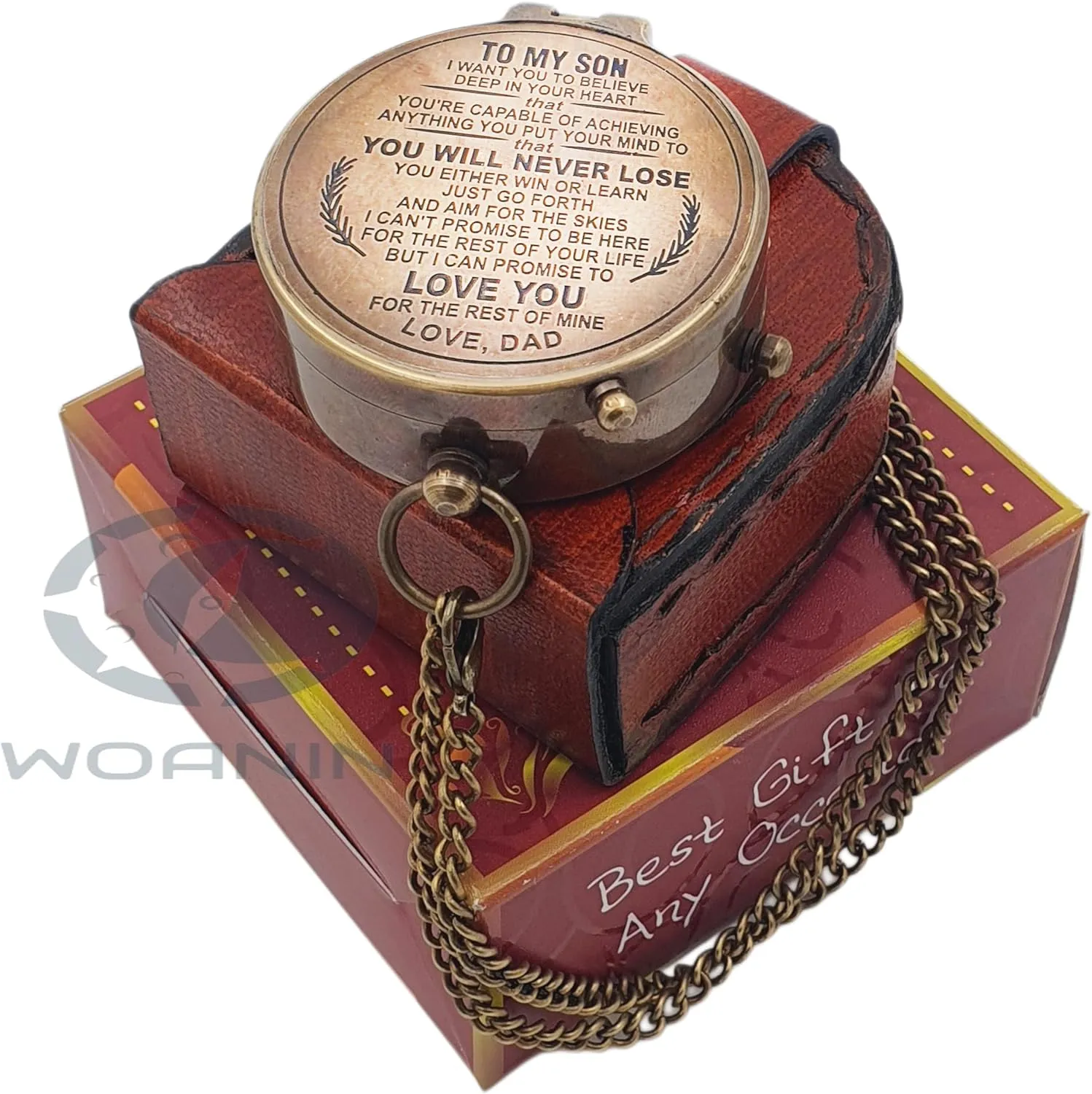 Engraved Brass Compass- Personalized Sundial Compass Gift to My Son/to Our Son/Nautical Gift for Son from Dad/Gift to Son from Mom A Perfect and Unique Gift with Leather Case