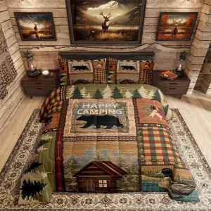 Erosebridal Camping Comforter Set King,Camper RV Bedding Set for Kids Boys Girls,Vintage Wood Bedding Comforter Sets Cabin Bedroom Decor,Jungle Tree Animal Bed Sets with 2 Pillowcases