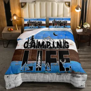 Erosebridal Happy Camping Bedding Camping Tent Campfire Comforter Set for Boys Teens Adults, Camper Accessories Bedding Comforter Sets Farmhouse Trailers Camper Decor Quilt with 2 Pillowcases, Queen