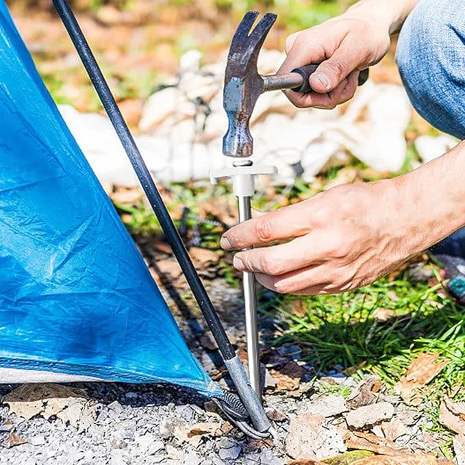 Eurmax USA Galvanized Non-Rust Camping Tent Stakes Canopy Anchors Heavy Duty 10pc-Pack, with 4x10ft Ropes & 1 White Stopper