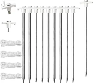 Eurmax USA Galvanized Non-Rust Camping Tent Stakes Canopy Anchors Heavy Duty 10pc-Pack, with 4x10ft Ropes & 1 White Stopper