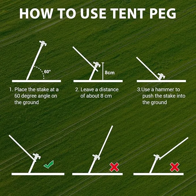 Eurmax USA Galvanized Non-Rust Camping Tent Stakes Canopy Anchors Heavy Duty 10pc-Pack, with 4x10ft Ropes & 1 White Stopper