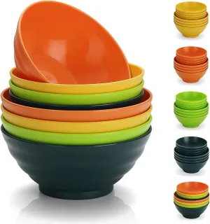 Evanda Plastic Bowls Set of 8 Pieces, 2 Sizes 17/34oz Unbreakable Reusable Light Weight Bowl for Cereal, Noodle, Soup, Pasta, Ramen, Popcorn, Fruit, Salad and All Purpose