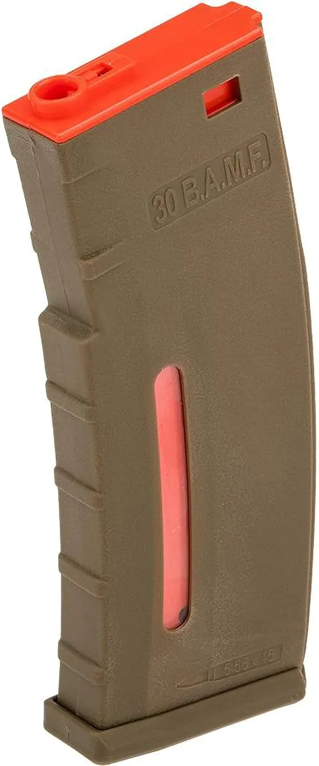 Evike Airsoft - BAMF 190rd Polymer Mid-Cap Mag for M4-Style Series Airsoft AEGs (Color: Tan w/Red/Single Mag)