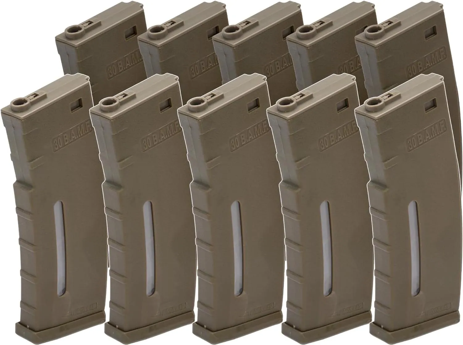 Evike Airsoft - BAMF 190rd Polymer Mid-Cap Mag for M4-Style Series Airsoft AEGs (Color: Tan/Pack of 10)