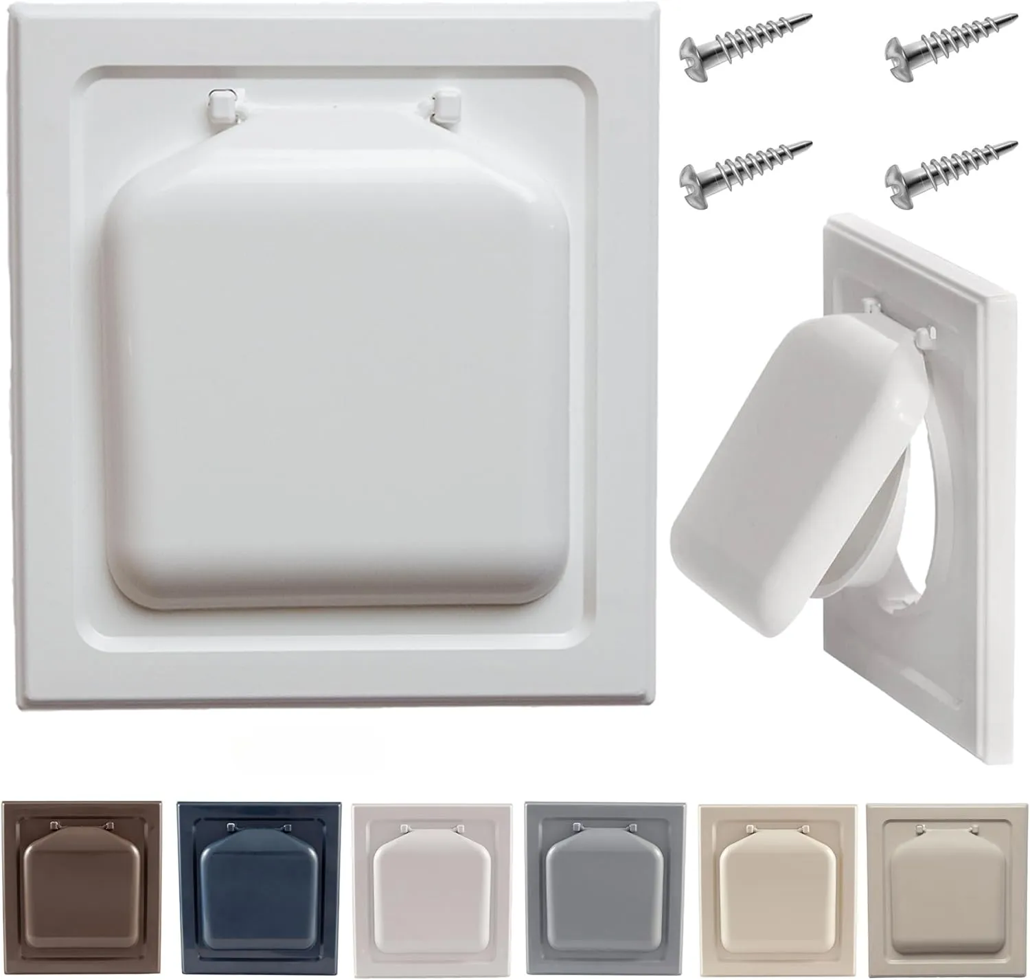 Exclusive Dual Door Dryer Vent Cover Outdoor 4 inch, Made in USA w Highest UV Resistant Plastic in any Outdoor Vent Cover (White, 4 inch W/O Duct Tube)