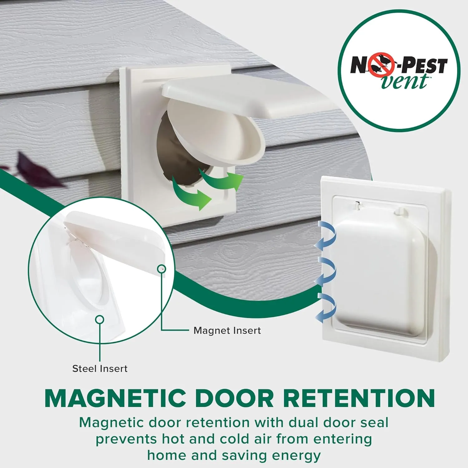 Exclusive Dual Door Dryer Vent Cover Outdoor 4 inch, Made in USA w Highest UV Resistant Plastic in any Outdoor Vent Cover (White, 4 inch W/O Duct Tube)