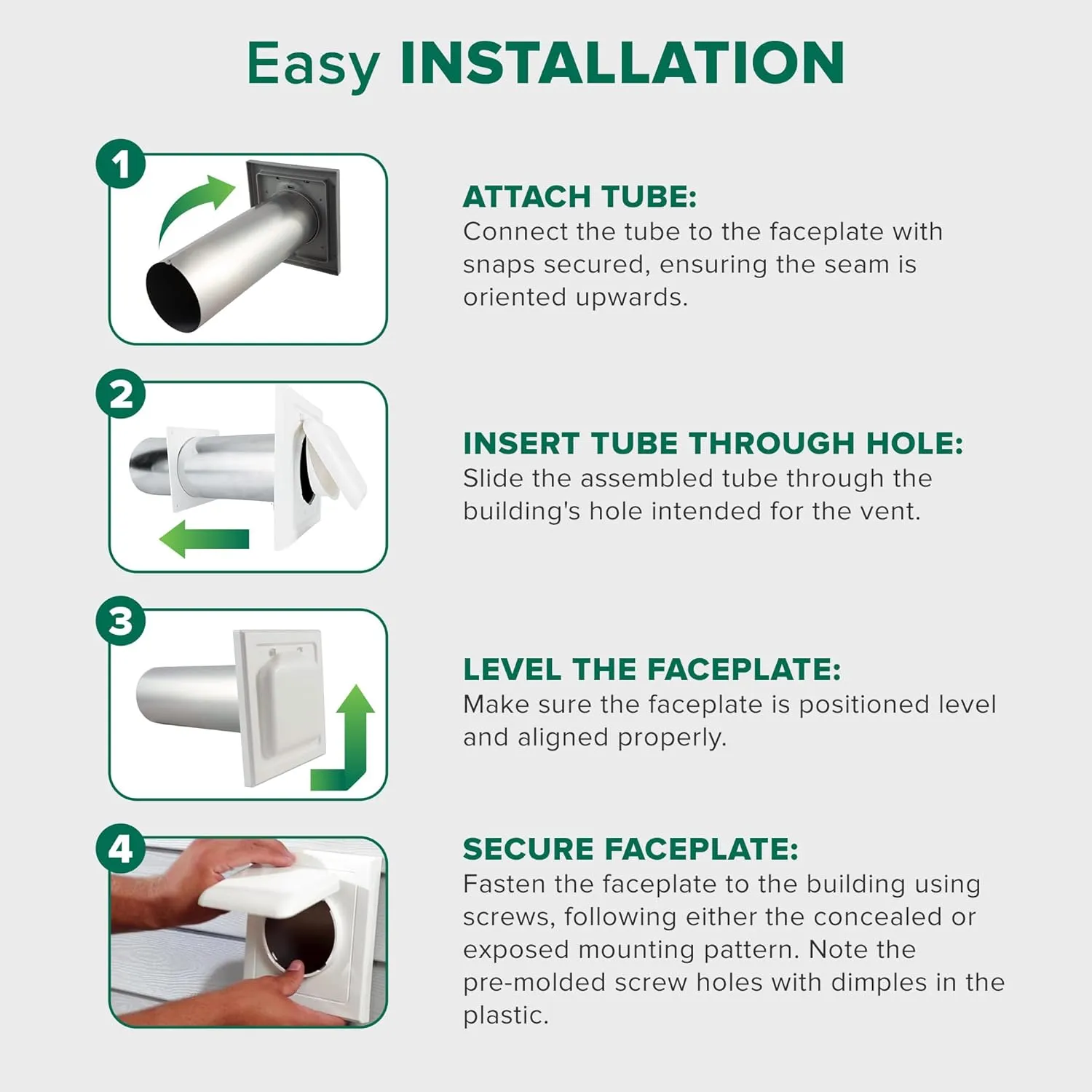 Exclusive Dual Door Dryer Vent Cover Outdoor 4 inch, Made in USA w Highest UV Resistant Plastic in any Outdoor Vent Cover (White, 4 inch W/O Duct Tube)