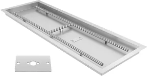 FAHKNS 48 * 14 Inch Rectangular Drop-in Fire Pit Pan, Use Natural Gas & Propane, 304 Stainless Steel Fire Pit Pan with H Burner for Outdoor and Indoor Fireplace