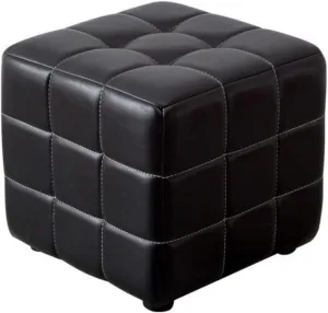 Faux Leather Small Ottoman Cube Foot Rest Stool Steady Wooden Structure Foot Stool Ottoman Pouf Modern Couch Stool Comfy Ottoman for Living Room Bedroom (Black)