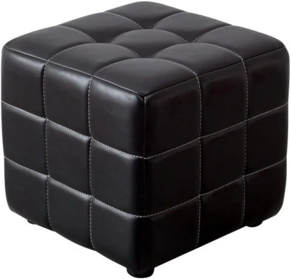Faux Leather Small Ottoman Cube Foot Rest Stool Steady Wooden Structure Foot Stool Ottoman Pouf Modern Couch Stool Comfy Ottoman for Living Room Bedroom (Black)