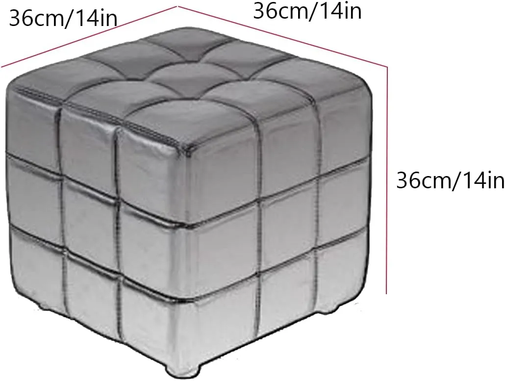Faux Leather Small Ottoman Cube Foot Rest Stool Steady Wooden Structure Foot Stool Ottoman Pouf Modern Couch Stool Comfy Ottoman for Living Room Bedroom (Blue)