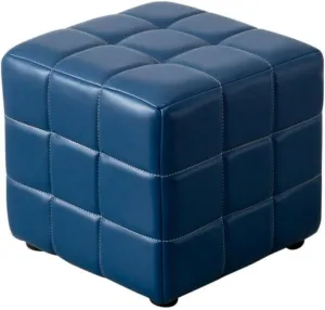 Faux Leather Small Ottoman Cube Foot Rest Stool Steady Wooden Structure Foot Stool Ottoman Pouf Modern Couch Stool Comfy Ottoman for Living Room Bedroom (Blue)