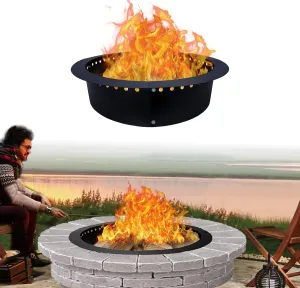 FEBTECH - Smokeless Fire Pit Insert - Steel 46" Round Foldable Fire Pit Ring with Air Vents and Coller Support - DIY Fire Ring in or Above Ground for Outdoor Garden Patio Bonfire Camping Accessories
