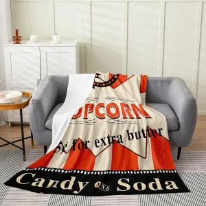 Feelyou 70's Vintage Cinema Movie Theater Flannel Fleece Blanket Popcorn Plush Throw Blanket, Cinema Poster Design All Season,Bed Blanket for Kids Boys Girls Microfiber Room Decor Throw 50"x60"