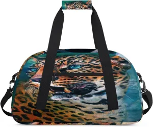 Fierce Leopard Gym Duffel Bag for Men Women Painting Leopard Sports Tote Bag with Adjustable Shoulder Strap for Dance Gymnastics Traveling Outdoor Camping Overnight Stay
