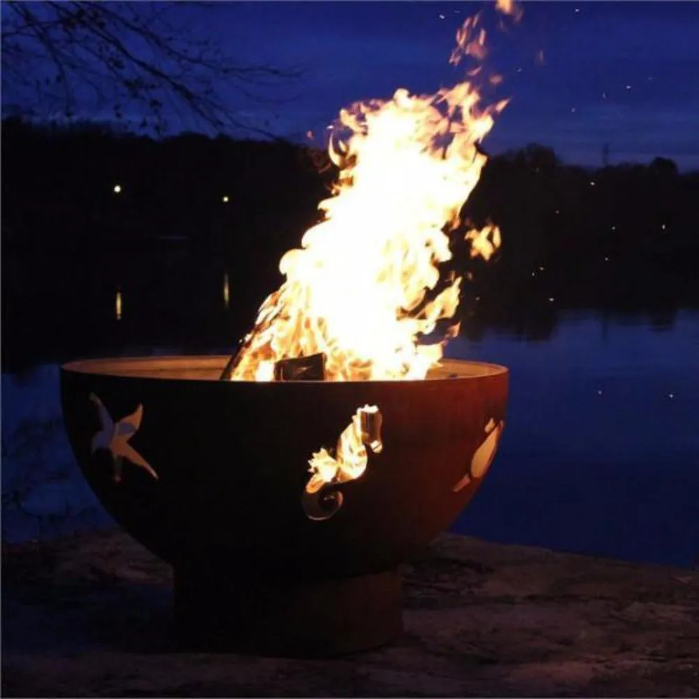 Fire Pit Art Sea Creatures 36-Inch Handcrafted Carbon Steel Fire Pit (SEA)