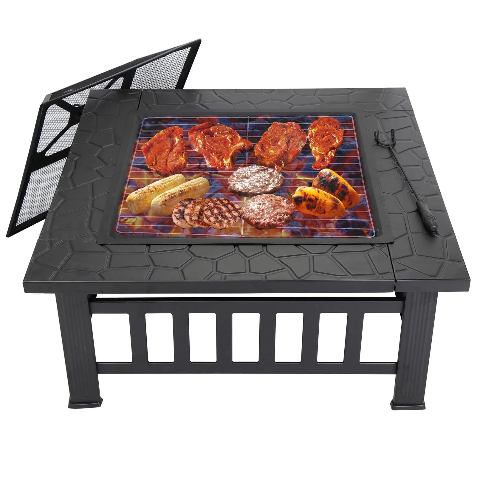Fire Pit Furniture Patio - 32" Outdoor Metal Square Stove With Cover