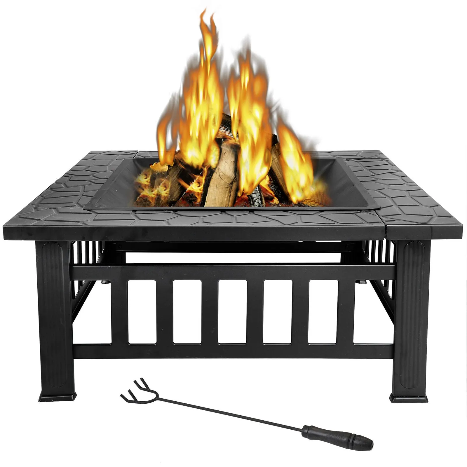 Fire Pit Furniture Patio - 32" Outdoor Metal Square Stove With Cover