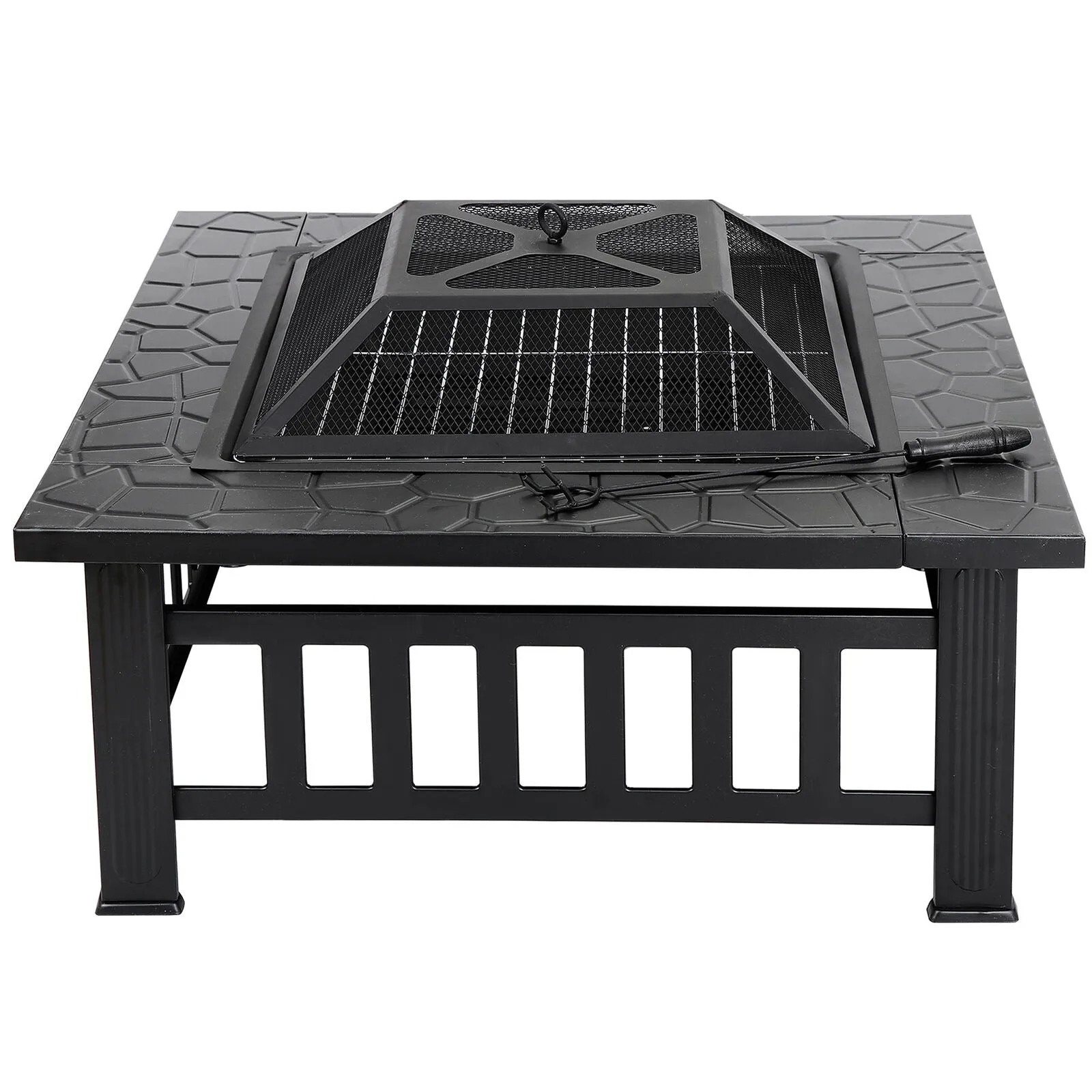 Fire Pit Furniture Patio - 32" Outdoor Metal Square Stove With Cover
