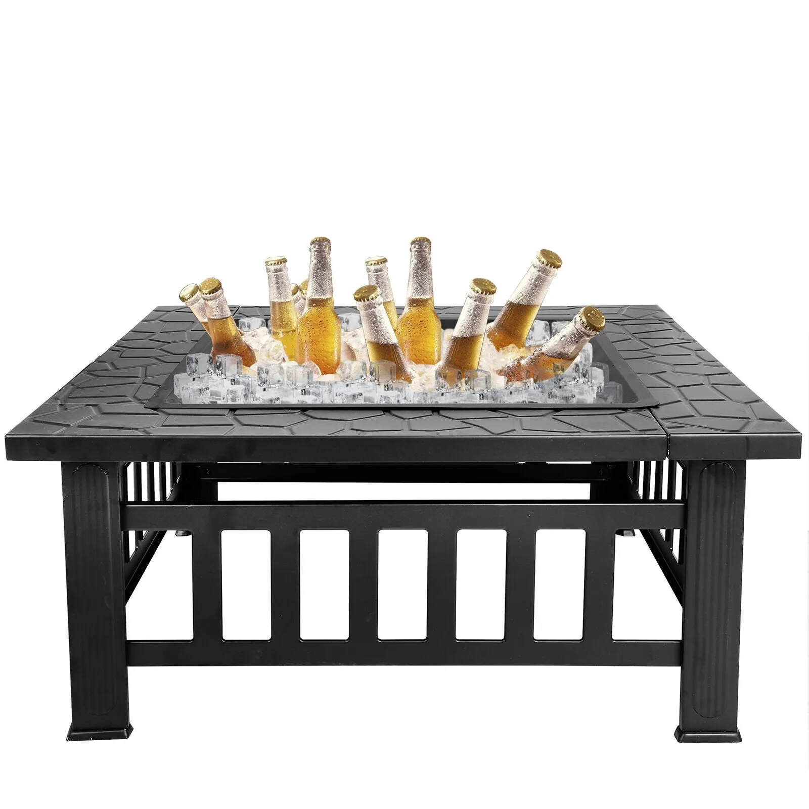 Fire Pit Furniture Patio - 32" Outdoor Metal Square Stove With Cover