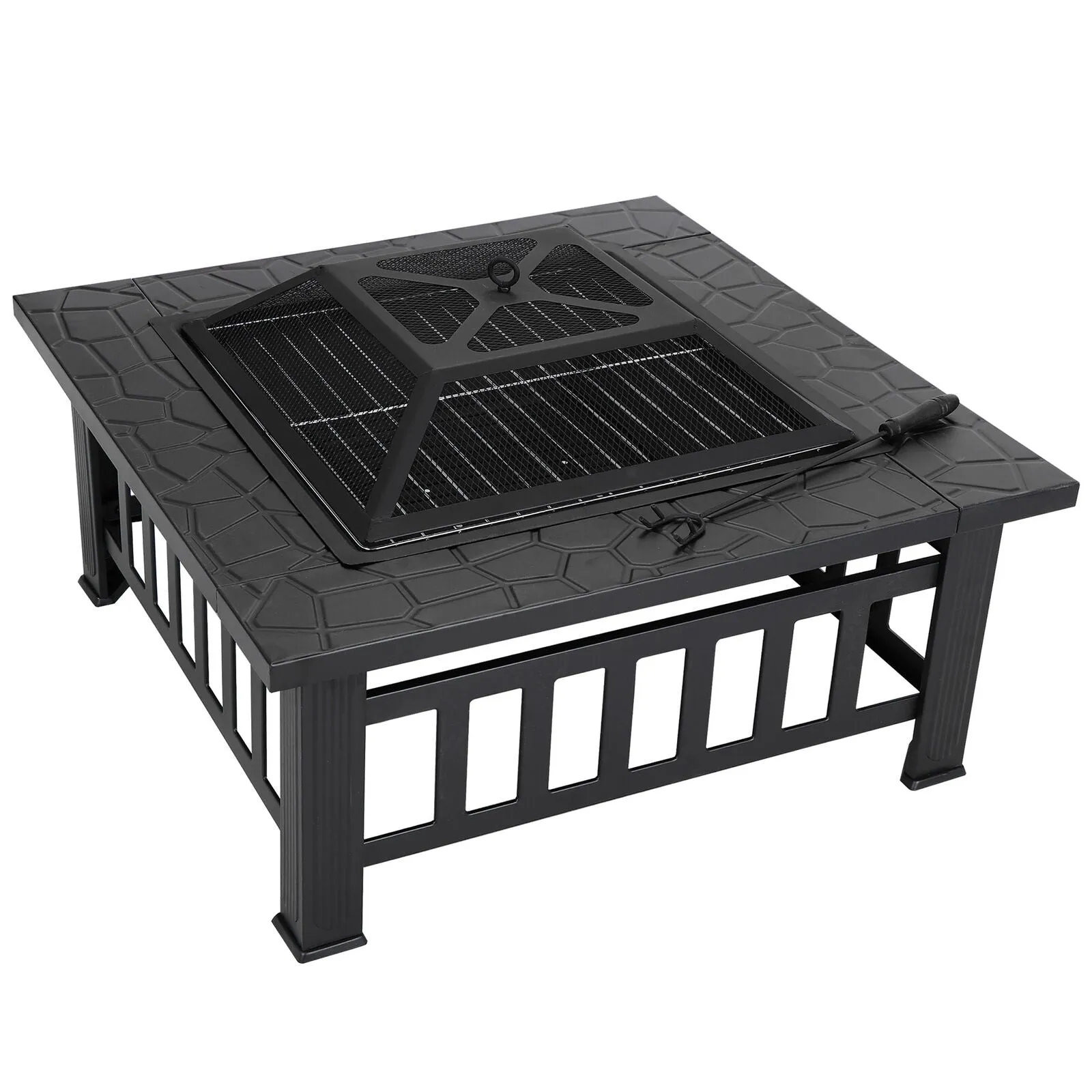 Fire Pit Furniture Patio - 32" Outdoor Metal Square Stove With Cover