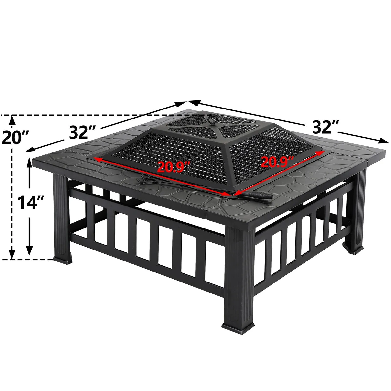 Fire Pit Furniture Patio - 32" Outdoor Metal Square Stove With Cover