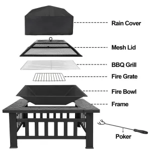 Fire Pit Furniture Patio - 32" Outdoor Metal Square Stove With Cover