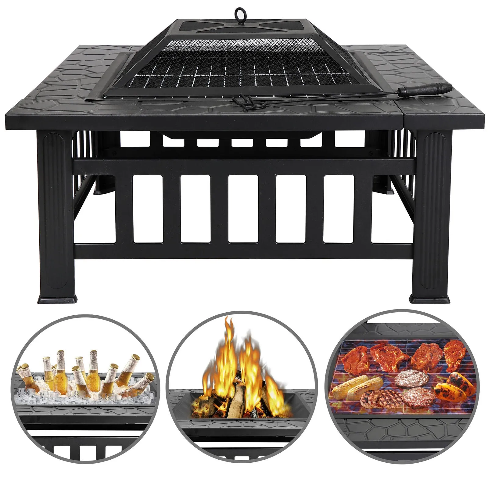 Fire Pit Furniture Patio - 32" Outdoor Metal Square Stove With Cover