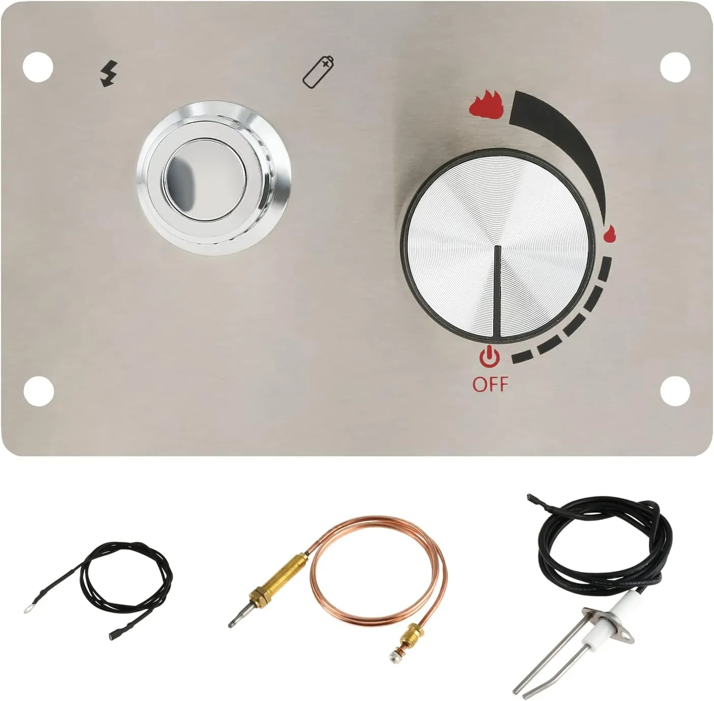 Fire Pit Gas Burner Spark Ignition Kit Indoor Outdoor Flame Fail Safe Valve, Gas Control Kit Push Button Ignition Upgrade Rotary Button Control Valve Integrated Stainless Steel Control Panel