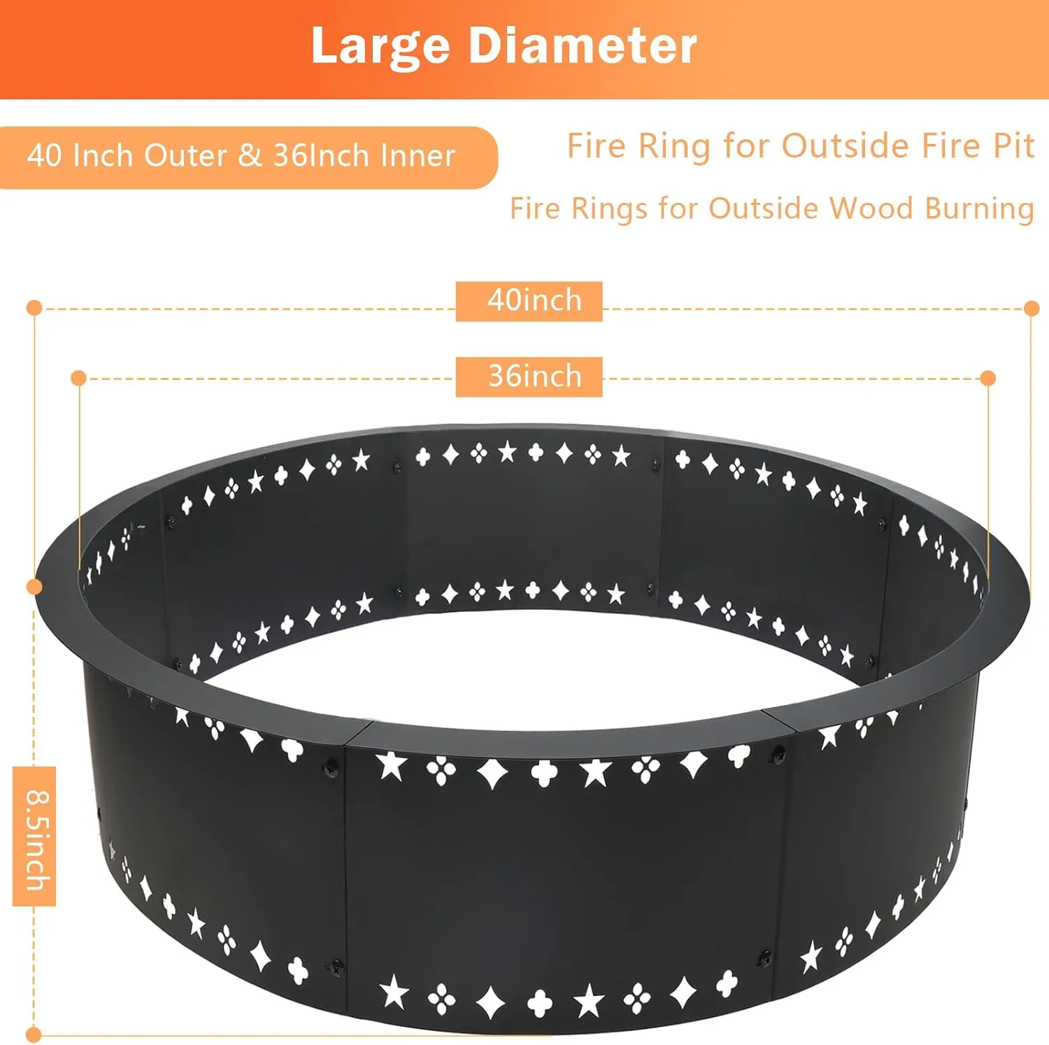 Fire Pit Ring 36inch Fire Ring for Outside Fire Pit,Large Round Smokeless Firepit Insert,DIY Fire Rings for Outside Wood Burning Above or In-Ground Camping Firepit Ring for Outdoor Patio Yard Garden