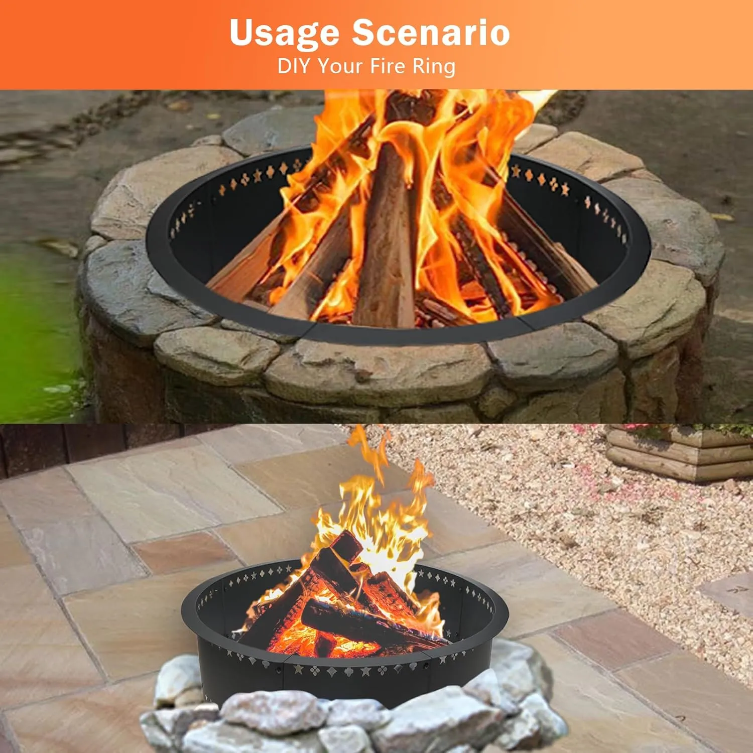 Fire Pit Ring 36inch Fire Ring for Outside Fire Pit,Large Round Smokeless Firepit Insert,DIY Fire Rings for Outside Wood Burning Above or In-Ground Camping Firepit Ring for Outdoor Patio Yard Garden