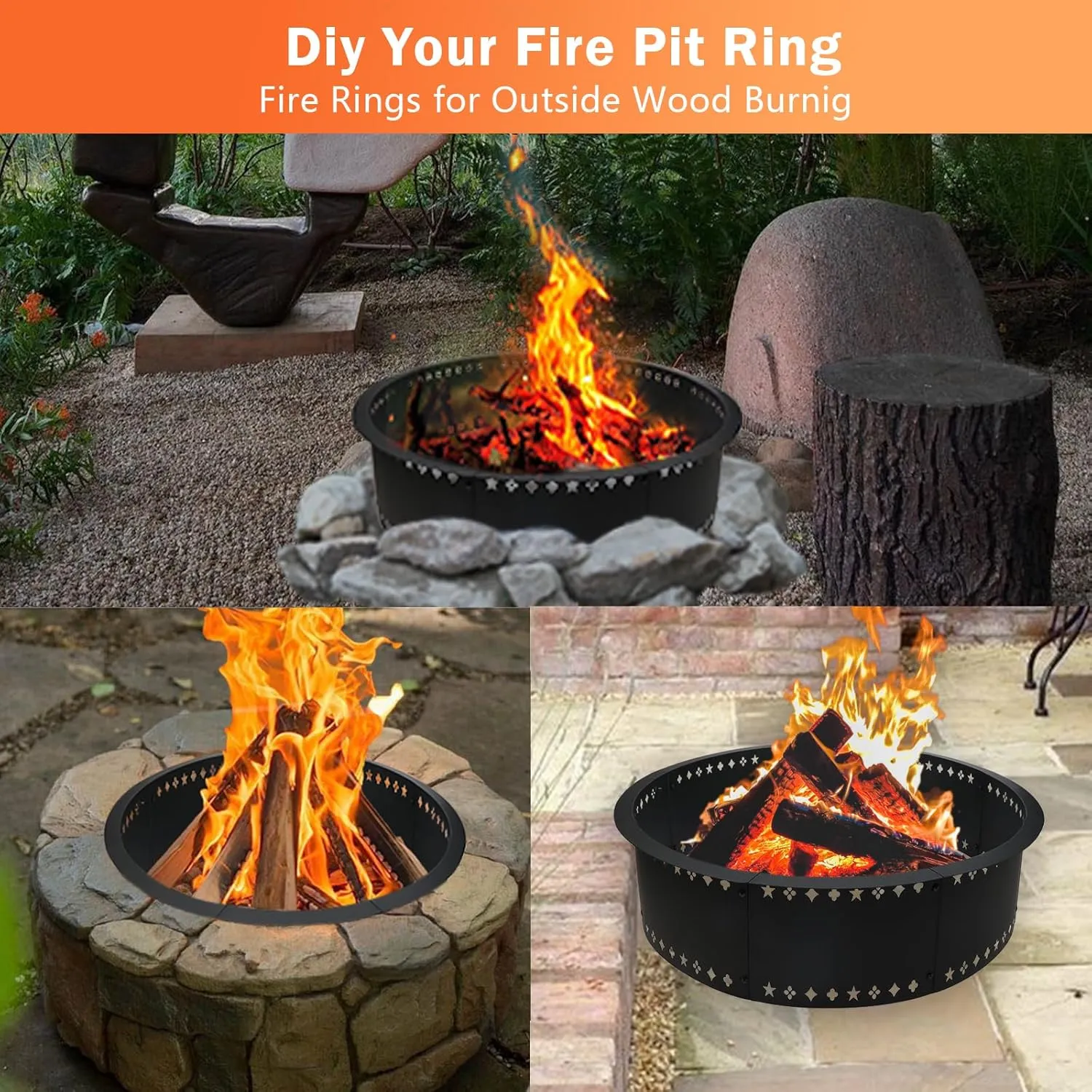 Fire Pit Ring 36inch Fire Ring for Outside Fire Pit,Large Round Smokeless Firepit Insert,DIY Fire Rings for Outside Wood Burning Above or In-Ground Camping Firepit Ring for Outdoor Patio Yard Garden