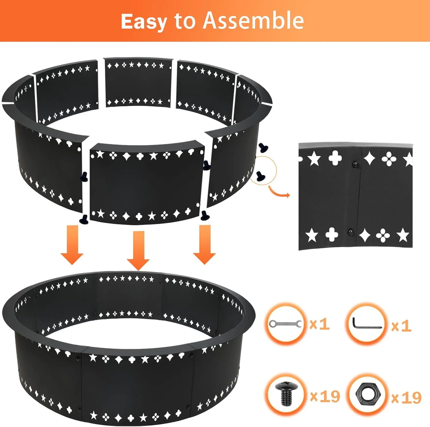 Fire Pit Ring 36inch Fire Ring for Outside Fire Pit,Large Round Smokeless Firepit Insert,DIY Fire Rings for Outside Wood Burning Above or In-Ground Camping Firepit Ring for Outdoor Patio Yard Garden