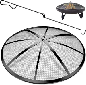Fire Pit Spark Screen, 22Inch Fire Pit Lid Outdoor with Handle & Poker, Heavy-Duty Mesh Firepit Cove with 12 Reinforced Bars for Backyard/Beach/RV Camping
