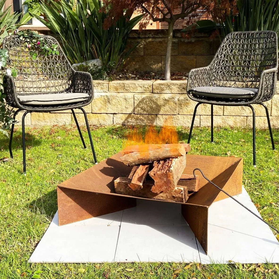Fire Pit | Square Mild Steel Pit with Ash Tray | 70cm