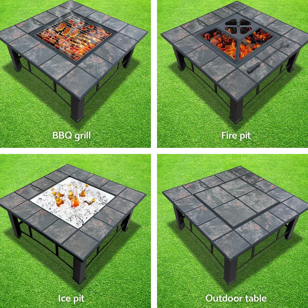 Fire Pit Table (81cm) 3-in-1 BBQ Grill   Ice Tray
