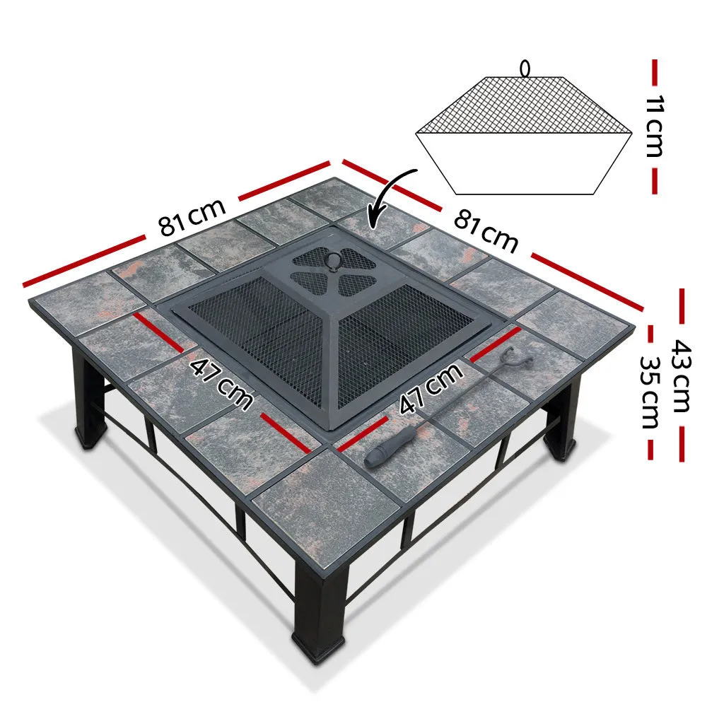 Fire Pit Table (81cm) 3-in-1 BBQ Grill   Ice Tray