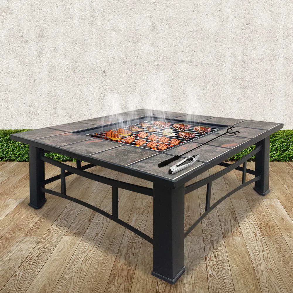 Fire Pit Table (81cm) 3-in-1 BBQ Grill   Ice Tray