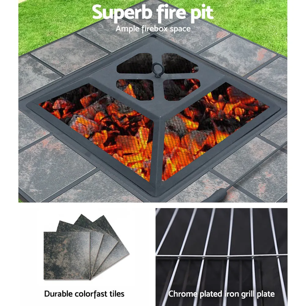 Fire Pit Table (81cm) 3-in-1 BBQ Grill   Ice Tray