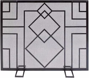 Fire Screen Contemporary Single Panel Fireplace Screen Flat, Wrought Iron Mesh Fire Pit Curtain for Charcoal Fire/Wood Firing, 96×77cm