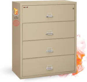 Fireking Fireproof Lateral File Cabinet (4 Drawers, Impact Resistant, Water Resistant), 44" W x 22" D, Parchment, Made in USA