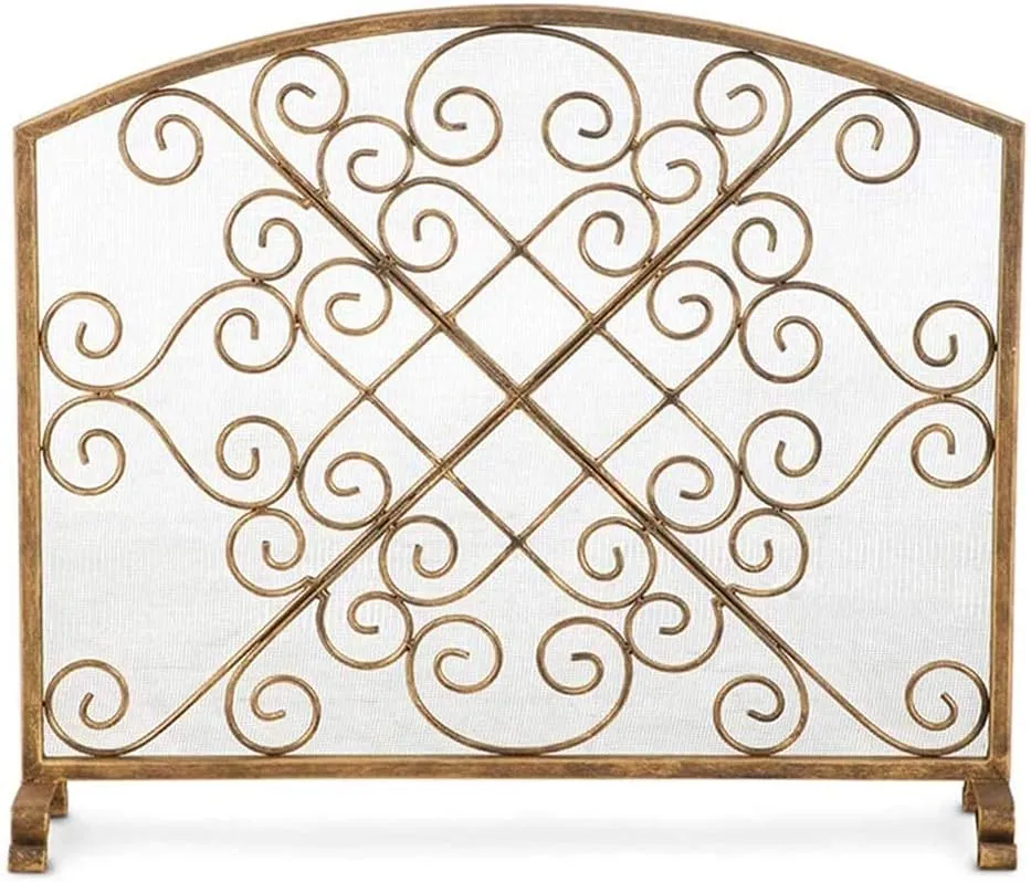 Fireplace Spark Protection Wrought Iron Flat Fire Screens, Gold Fire Place Fence Spark Guard Mesh, for Stove Open Fire/Gas Fire/Wood Burner, 38.6×8.6×33inch (Size : 98×22×84cm) Beautiful Scenery